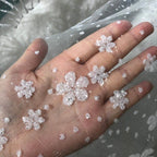 Renewal 3D Snowflake Flower Glitter Silver Spray Transparent Tulle Fabric for Home Decor Wedding Dress Making