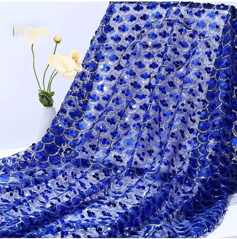 Premium Mermaid Sequin Mesh Fabric Shiny Fish Scale Netting High-End Wedding Decoration Evening Gown Designer Material Clothing