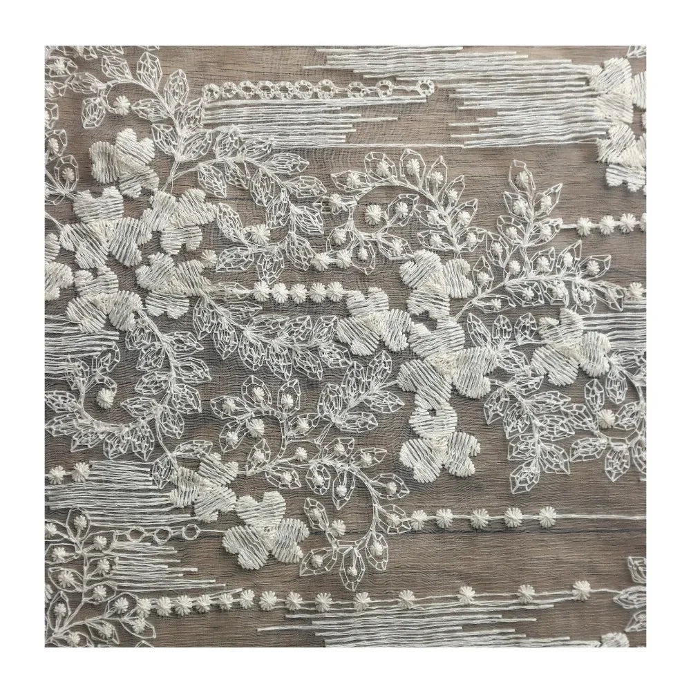 Beige Morning Glory Lace Embroidered Tulle Fabric Gradient Sheer For Wedding Dresses Bride Dress French Couture Textile