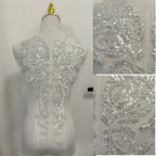 White Lace Applique Beaded Fabric - Wedding Dress Evening Gown Handcraft Accessories