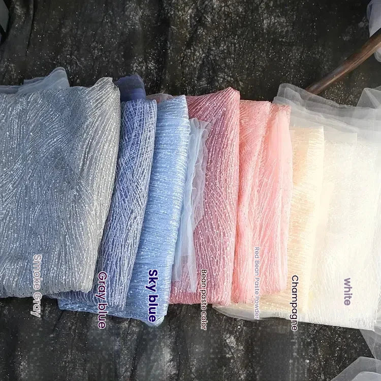 Tela de sarga con bordado aleatorio de encaje y lentejuelas para vestido de novia, hecha a mano, tela decorativa DIY, diseño de graduación, decoración