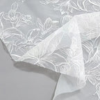 White Lily Embroidered Chiffon Lace Fabric - Elegant Material 130cm