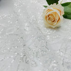 Tela bordada con cuentas de diseñador popular, rosa cristal, tela bordada para vestido de noche, color blanco puro, para uso industrial.