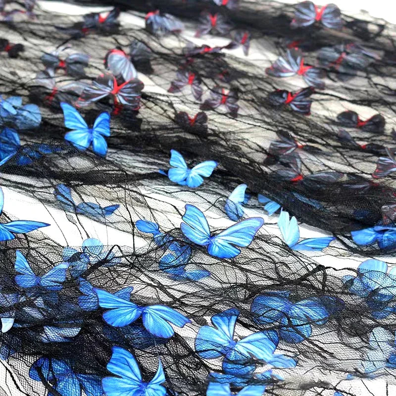3D Butterfly Sheer Tulle Fabric Romantic Durable Colorful For Wedding Dress Evening Gown Handmade Decor Backdrop Veil Accessorie