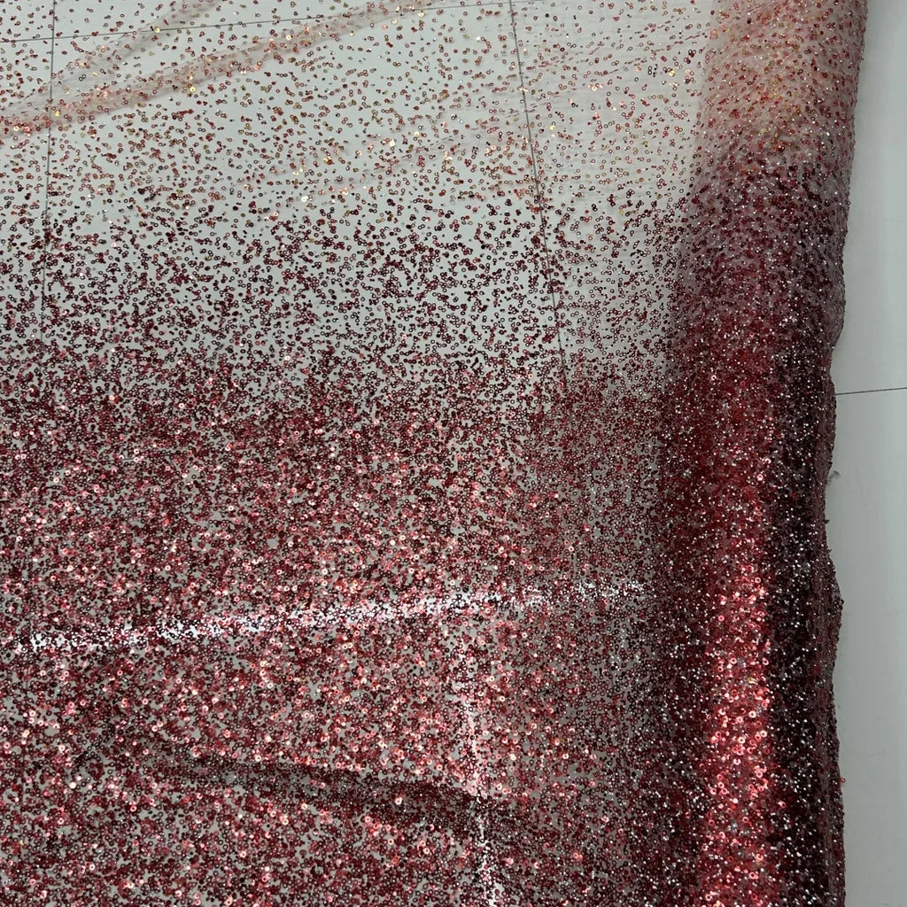 Red Sequin Mesh Fabric - Evening Dress Wedding Gown Party Couture Material