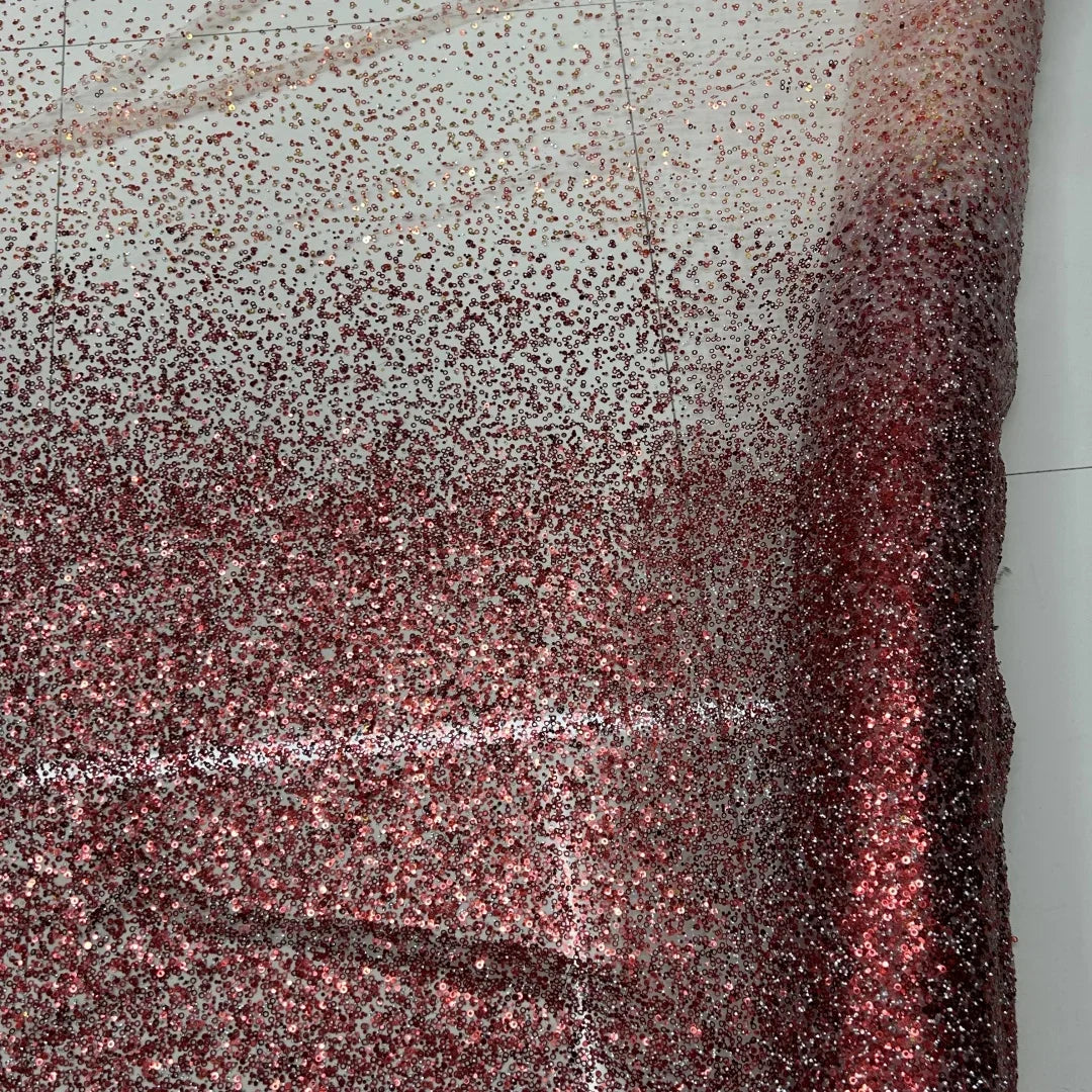 Red Sequin Mesh Fabric - Evening Dress Wedding Gown Party Couture Material