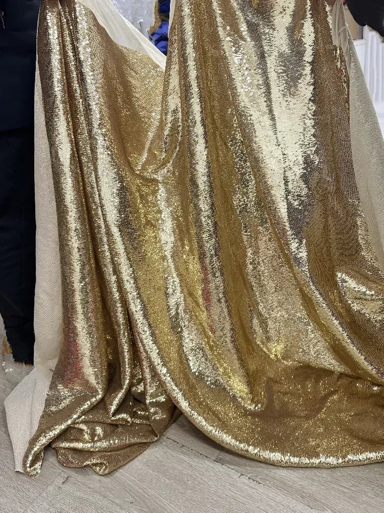Gold Silver Encrypted Sequin Embroidery Fish Scale Fabric - Evening Dress Material 150cm