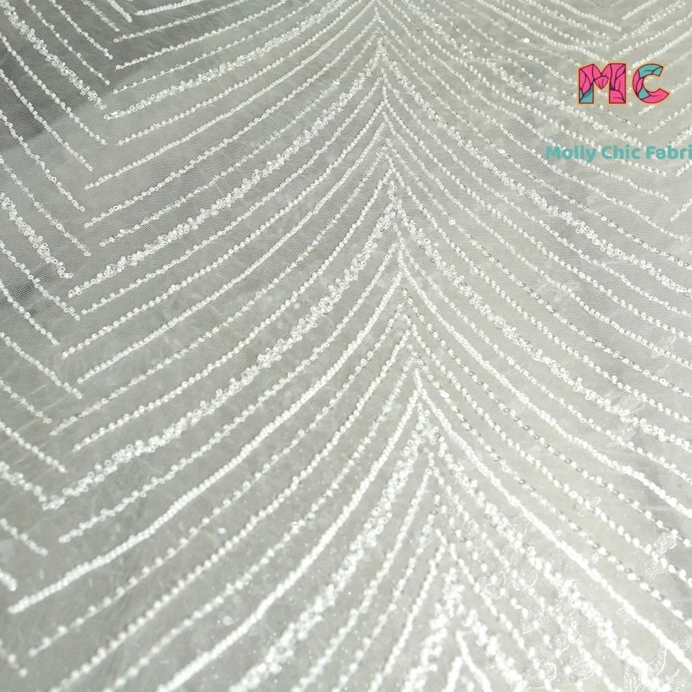 New Feather Pattern Bead Embroidery Mesh Fabric Sewing Wedding Dress And Evening Dress DIY High End Customized Clothing Fabric