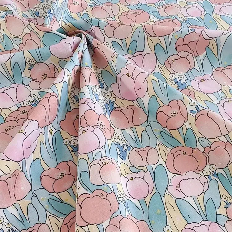Tela de sarga de algodón puro con estampado floral, suave, totalmente de algodón, para ropa de cama, pijamas, pantalones, cortinas y proyectos de bricolaje para bebés.