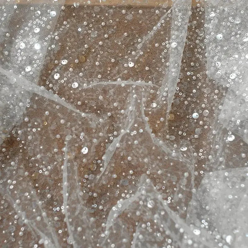 1.5m Wide Encryption Various colors Bead Embroidery Sequin Mesh Lace Fabric for Wedding Dresses Stage Clothing