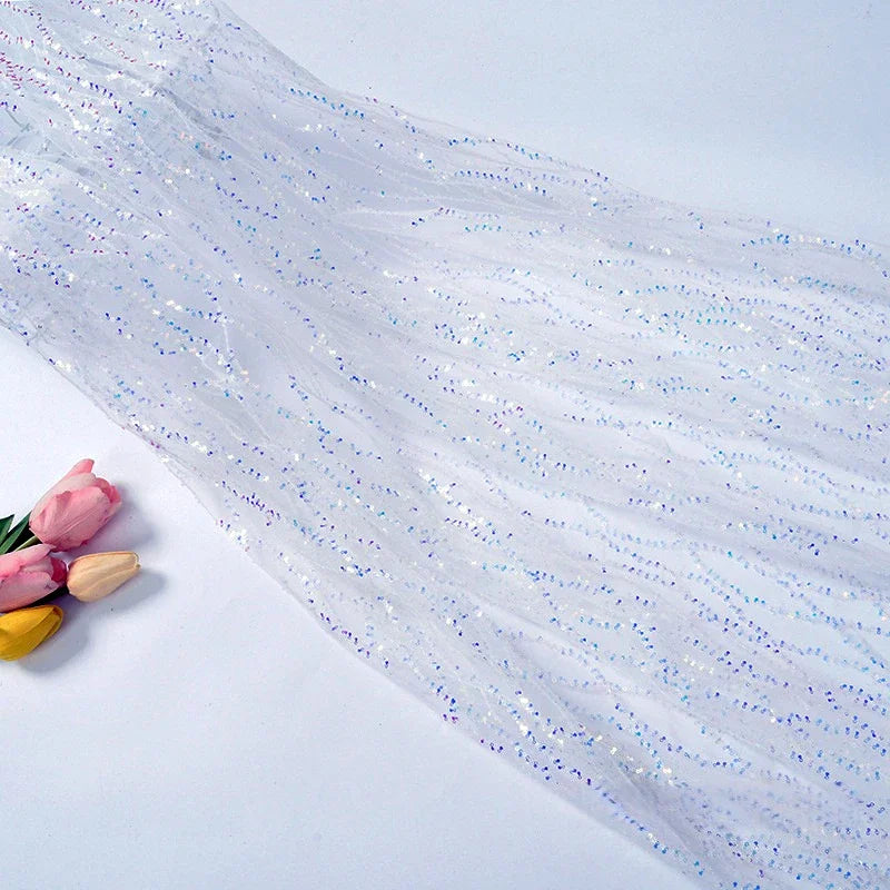Luxury Sequin Embroidered Lace Mesh Fabric - Glittery Overlay Material