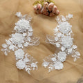 3D Flower Bead Lace Patch Pair - Luxury for Wedding Dress & Headdress
