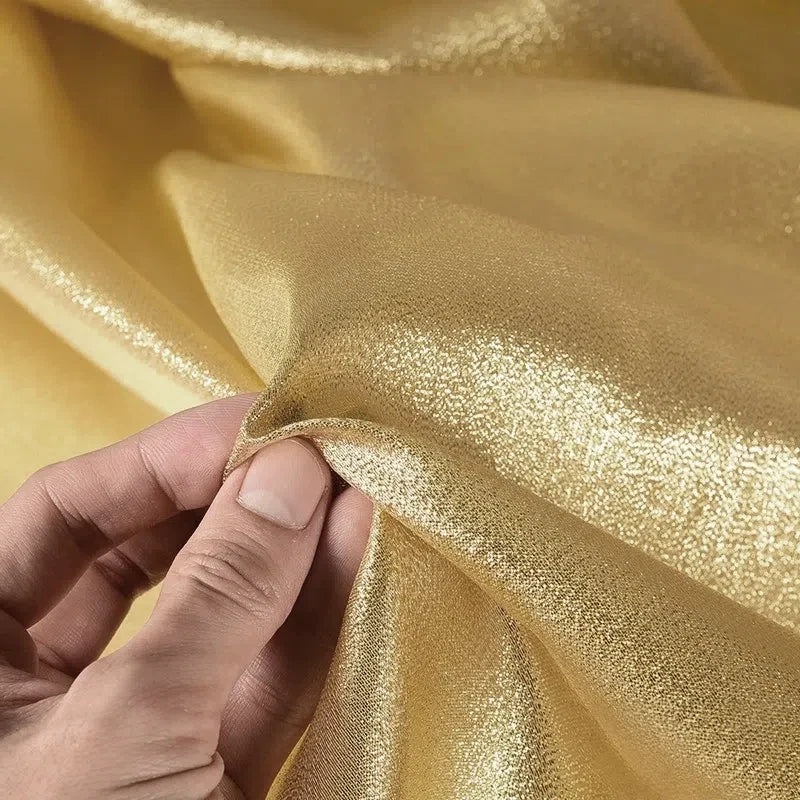 Golden shiny gold platinum fabric, lightweight shiny silk reflective metal stage wear, Indian yarn fashion edging fabric