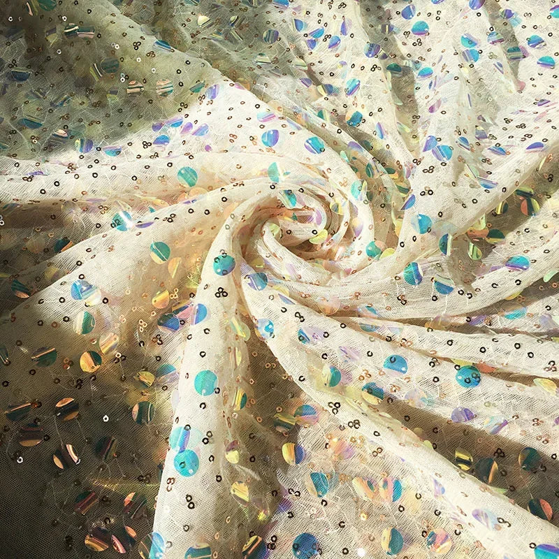 قماش تطريز شبكي مطرز بالترتر الملون، فستان نسائي عصري، خلفية حفل زفاف، مصنوع يدويًا، DIY