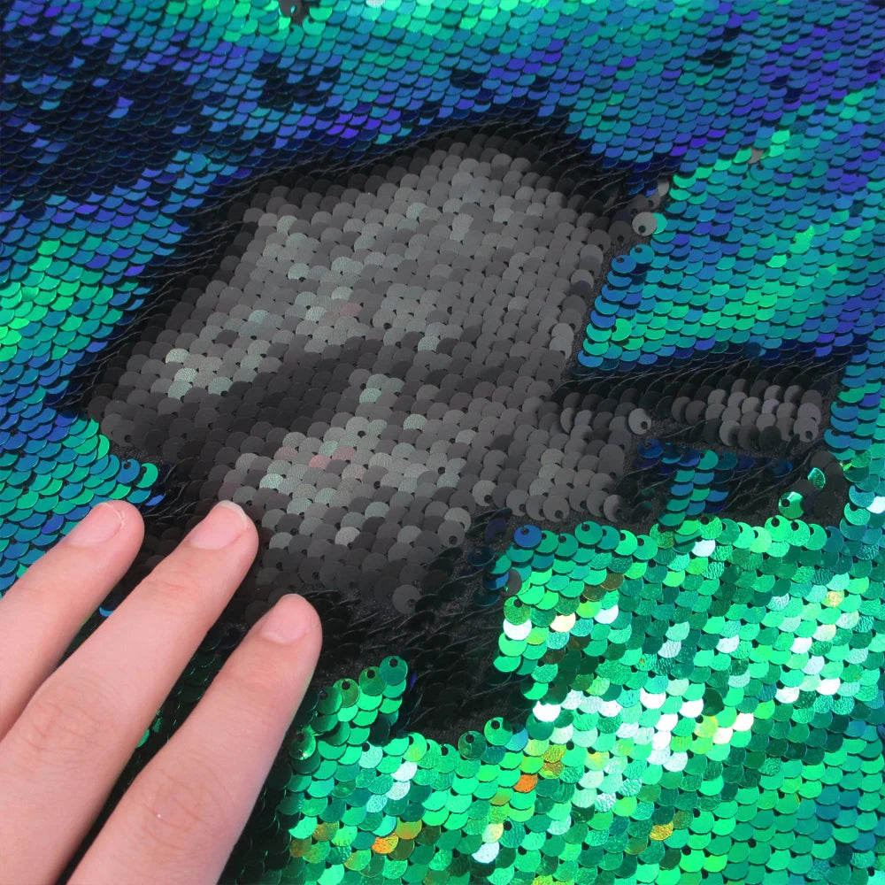 Tela reversible con lentejuelas para vestido de noche, de dos colores, para manualidades creativas, con lazo para el pelo, para bolso o bolso.