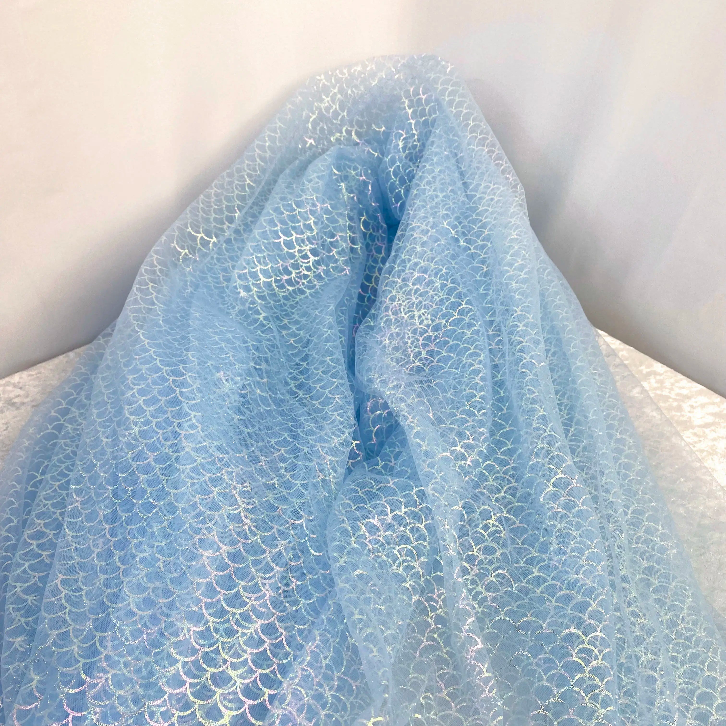 Fish scale iridescent net fabric suitable for wedding dresses formal gowns puff skirts and stage costumes