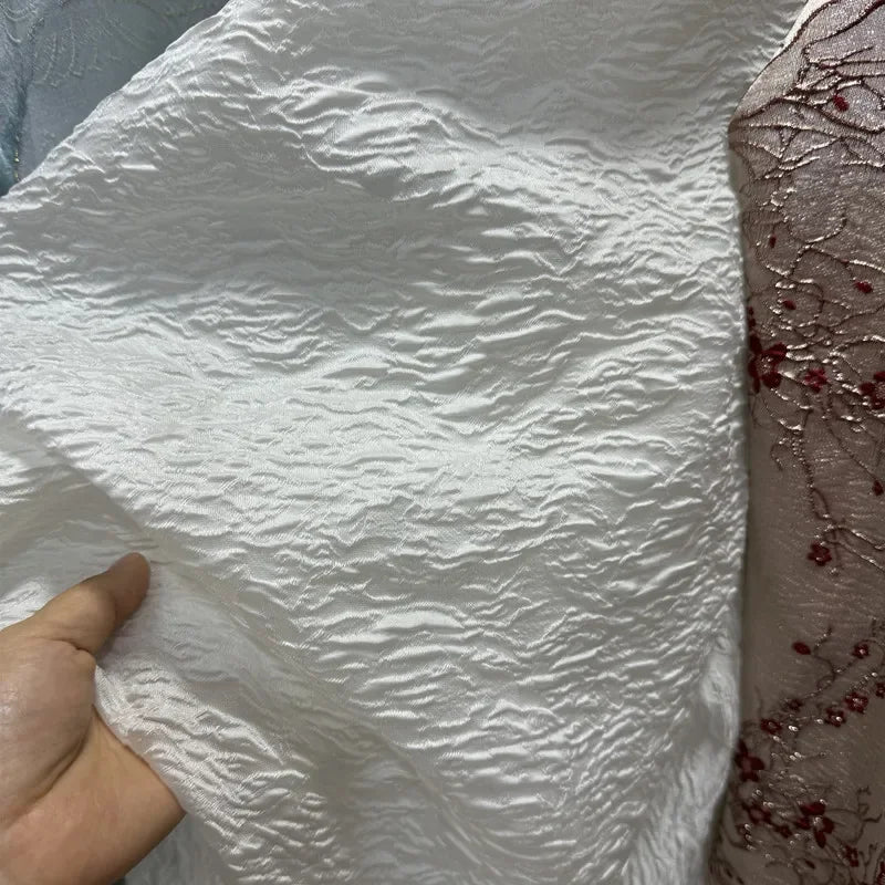 Tela de organza jacquard con relieve beige y rosa perlado, ligeramente ancha, para hacer tú mismo vestidos, faldas abullonadas, vestidos formales o bodas.