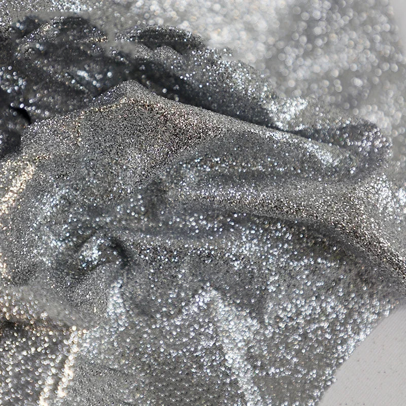 أزرق فضي ختم ساخن ترتر ذهبي ضوء متلألئ عاكس مرونة محبوك ملابس زفاف مصمم القماش