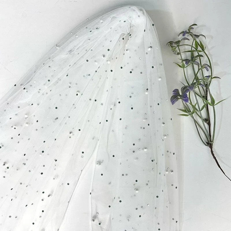 Soft Pearl Tulle Fabric - Delicate Mesh for Bridal Gowns & Elegant Backdrops