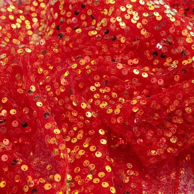 قماش دانتيل مطرز بالترتر الكريستالي مقاس 5 مم، قماش لامع لامع للأزياء المسرحية وملابس الأداء والحرف اليدوية