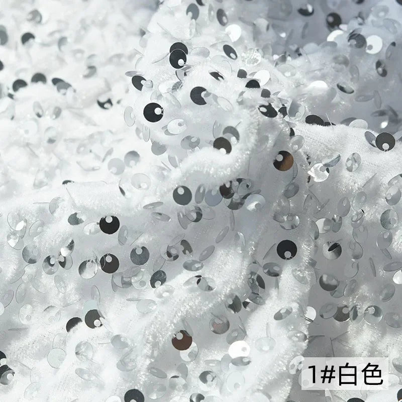 Luxury Velvet Beaded Embroidery Fabric With Dense Sequins Non Shedding Plush For Evening Gown Wedding Dress DIY Decoration