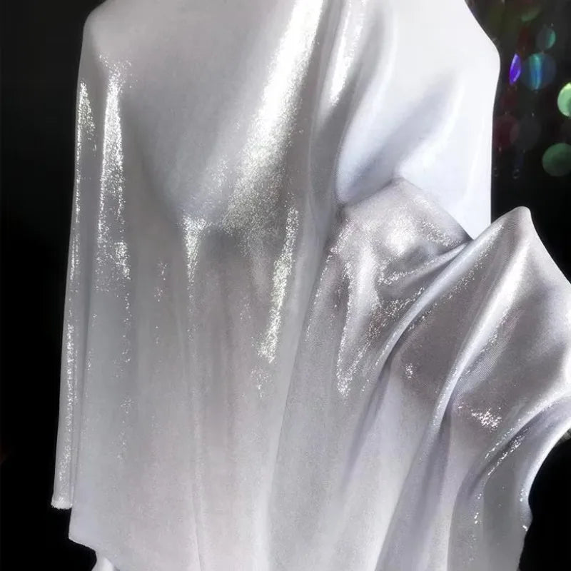 Mirror Silver Shiny Knitted Liquid Metal Texture Fabric - Water Gloss 150cm - fabric photo 1