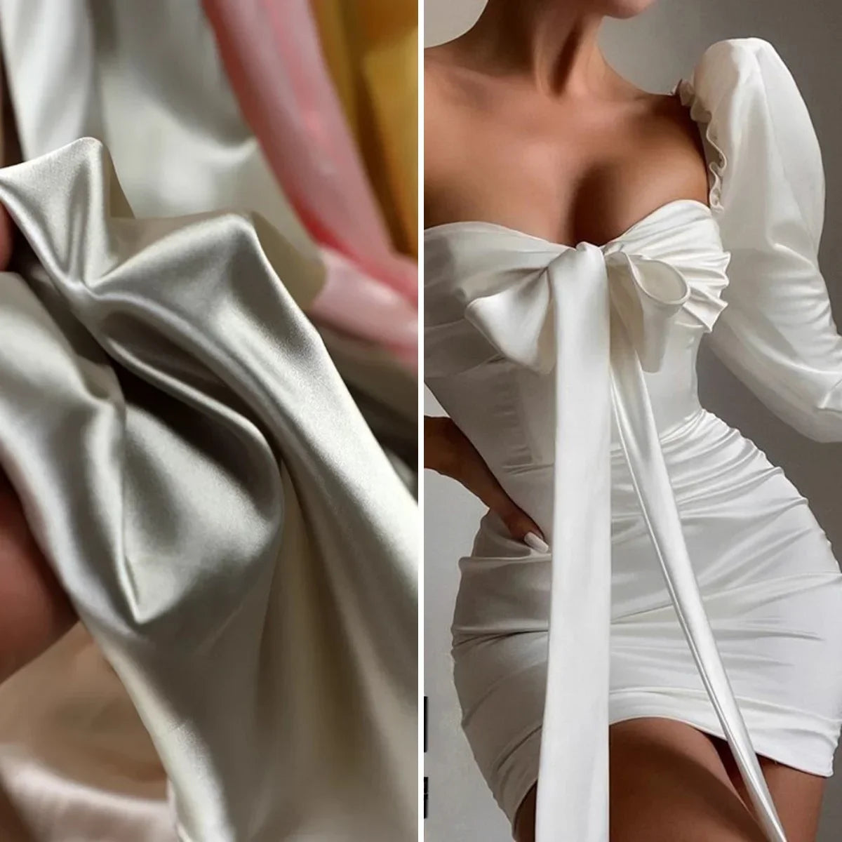 قماش حرير ساتان مرن - مادة ناعمة لامعة 145 سم