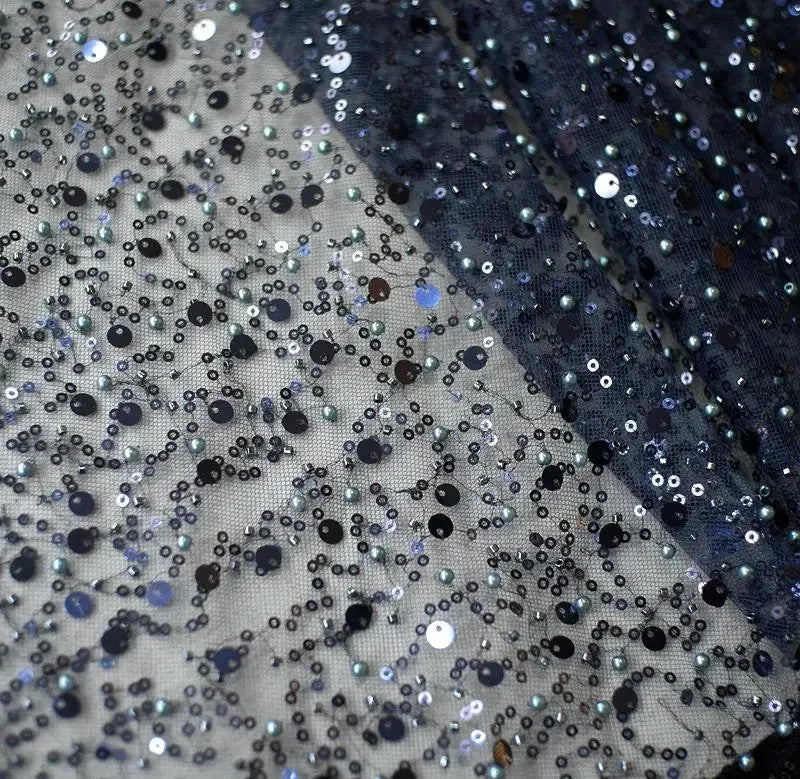 1.5m Wide Encryption Various colors Bead Embroidery Sequin Mesh Lace Fabric for Wedding Dresses Stage Clothing