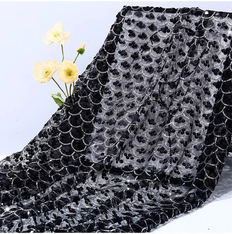 Premium Mermaid Sequin Mesh Fabric Shiny Fish Scale Netting High-End Wedding Decoration Evening Gown Designer Material Clothing