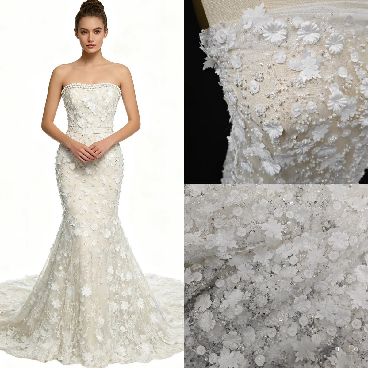 New exquisite flower studded sequin fabric sewn high-end wedding dress embroidered lace fabric DIY veil