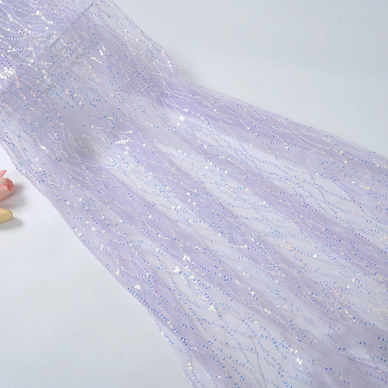 Tela bordada con lentejuelas onduladas, malla ondulada, tela con bordado de cuentas, para vestidos de novia, vestidos y vestuario escénico.