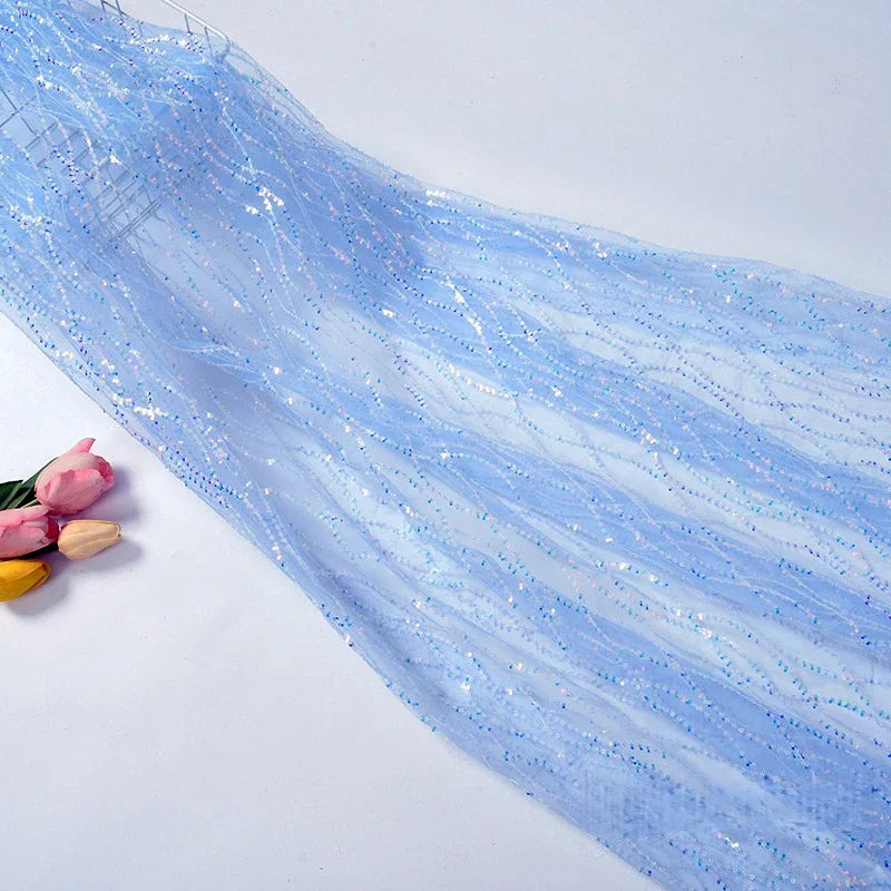 Luxury Sequin Embroidered Lace Mesh Fabric - Glittery Overlay Material