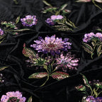 Tela de terciopelo floral con lentejuelas y cuentas de lujo - Bordado negro - Material de diseño - 130 cm