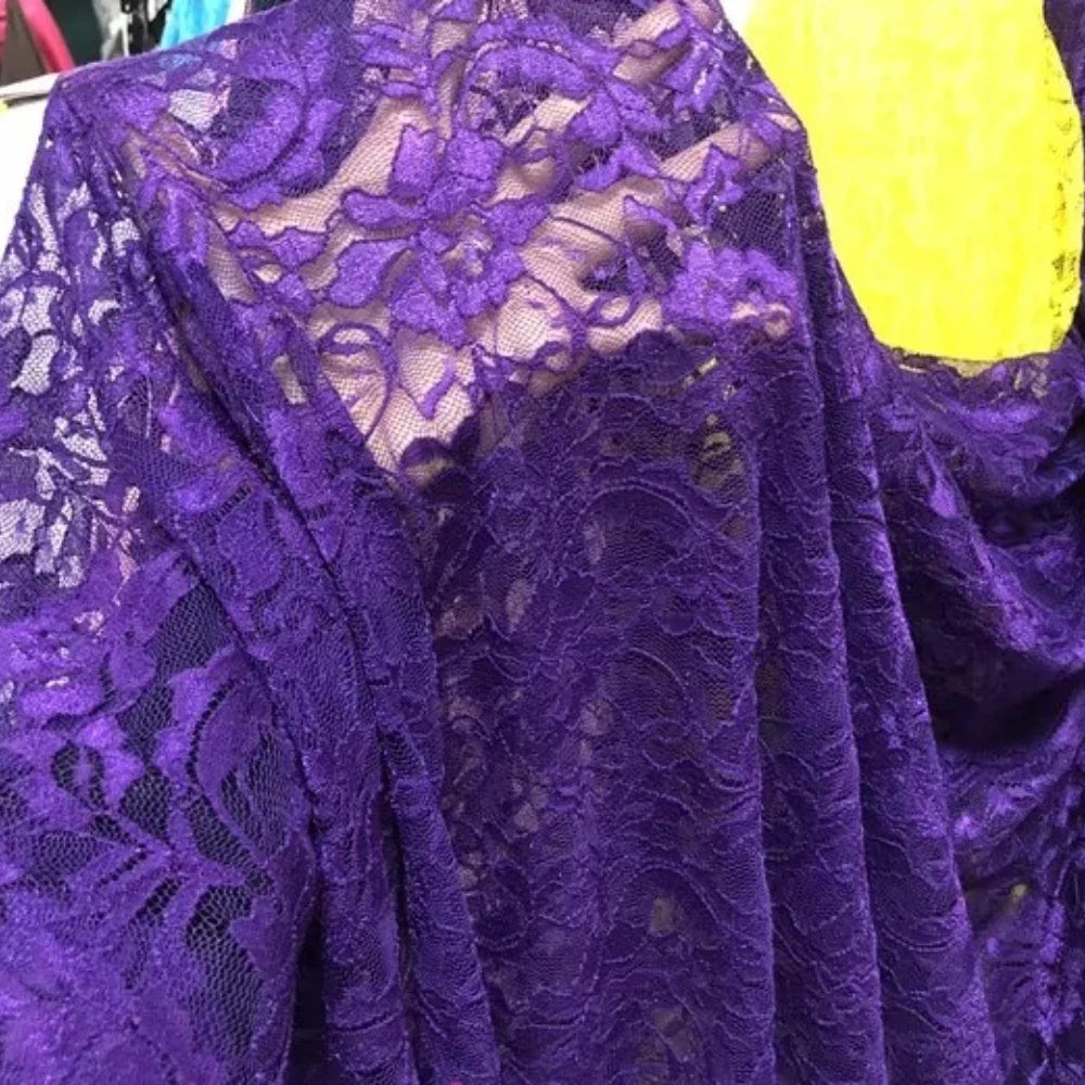 قماش دانتيل مطاطي برتقالي فلوري شفاف شبكي مع تطريز وردي للفساتين وملابس الأداء قماش شبكي شفاف زهري