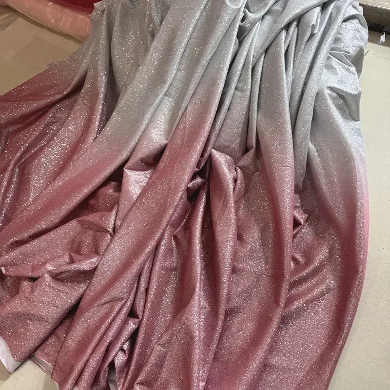 Blue Gradient Silver Powder Fabric Sewing Evening Dresses Stage Costumes DIY Background Decoration Elastic Fabric