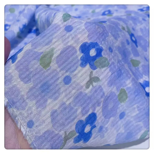 Blue Floral Cotton Fabric - fabric photo 1