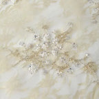 Parte inferior de encaje dorado albaricoque + parte inferior de organza Tela de bordado de cuentas de doble capa Costura Vestido de noche Vestido de novia Tela suave