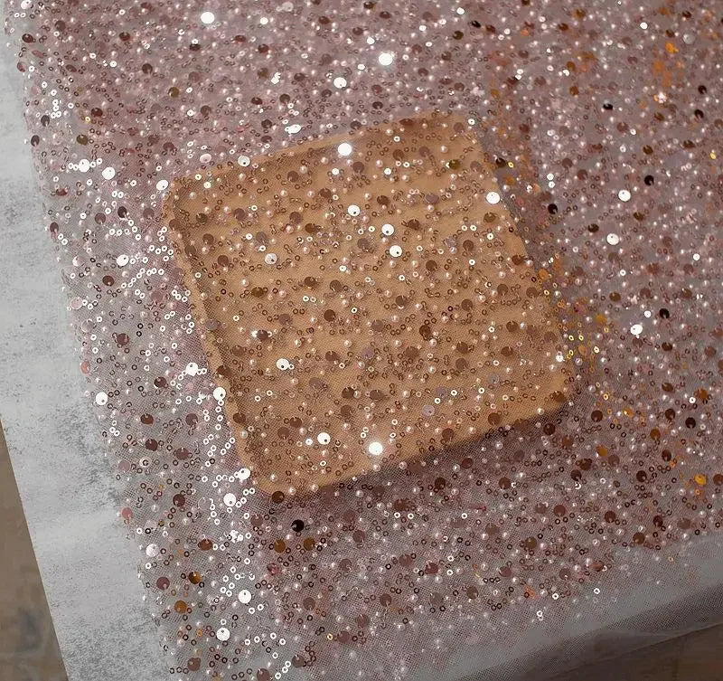 1.5m Wide Encryption Various colors Bead Embroidery Sequin Mesh Lace Fabric for Wedding Dresses Stage Clothing