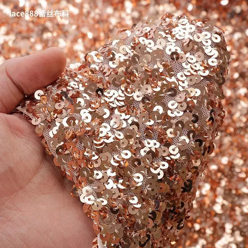 Shiny Encryption 5mm Sequin Elastic Mesh Bead Fabric Sewn Wedding Dress Evening Gown Stage Costume Fabric White Purple Black