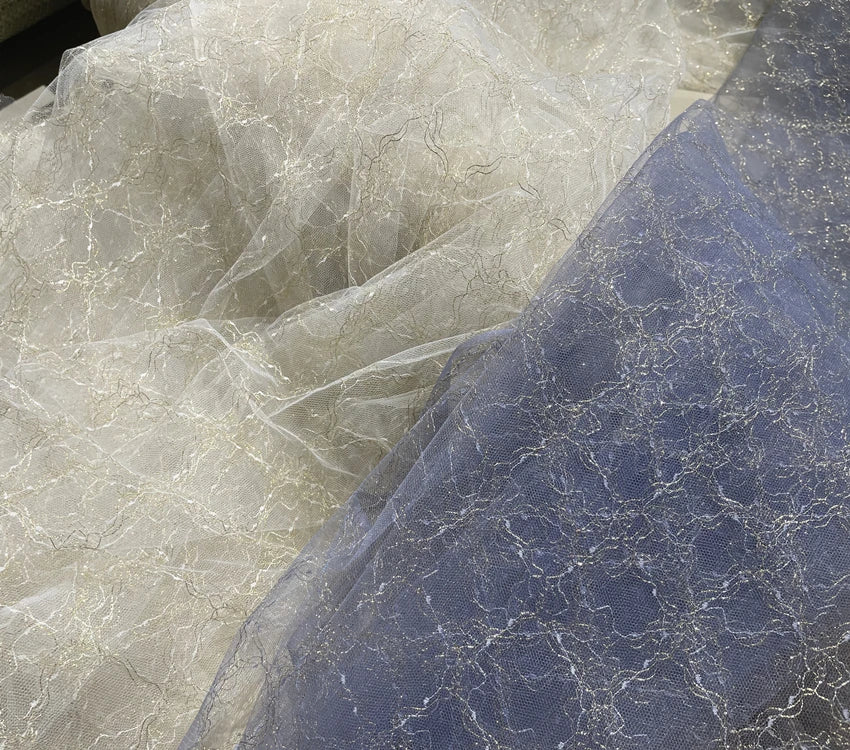 قماش دانتيل بلون المشمش الرمادي والأزرق والذهبي لفستان الزفاف، قماش شبكي مع تفاصيل الخيوط