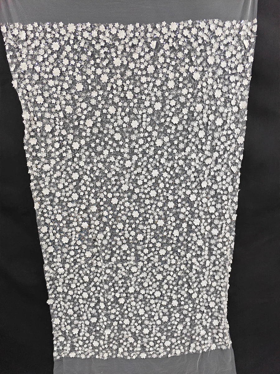 New three-dimensional flower nail bead fabric luxury embroidery flower fabric DIY handmade wedding dress children's clothing