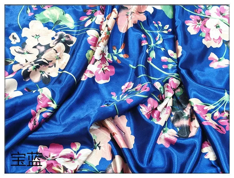 Satin Silk Floral Fabric Smooth Glossy Texture For Headwraps Sleepwear Home Textiles Cheongsam Robe Material Fabric