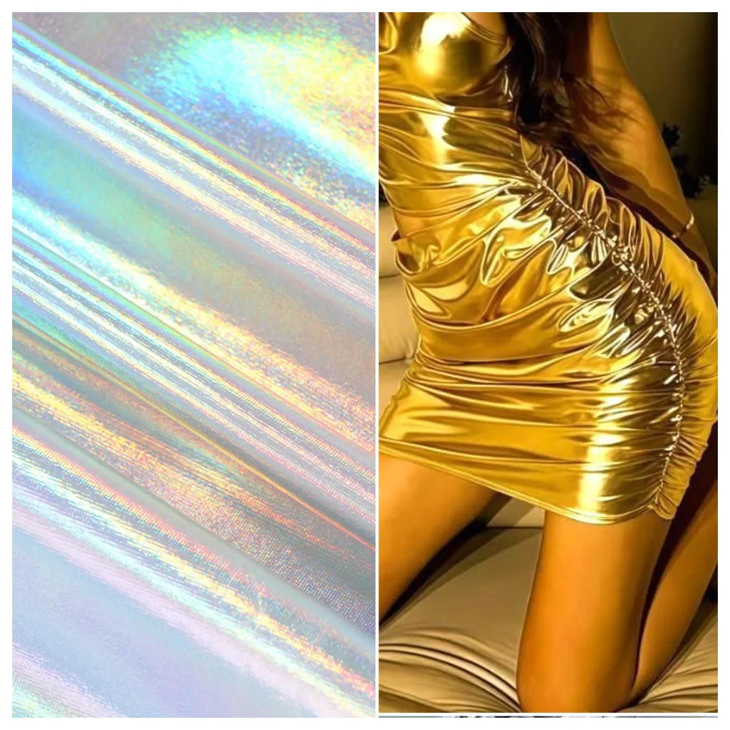 Silver Holographic Foil Spandex - Four Way Stretch Fabric - fabric photo 2