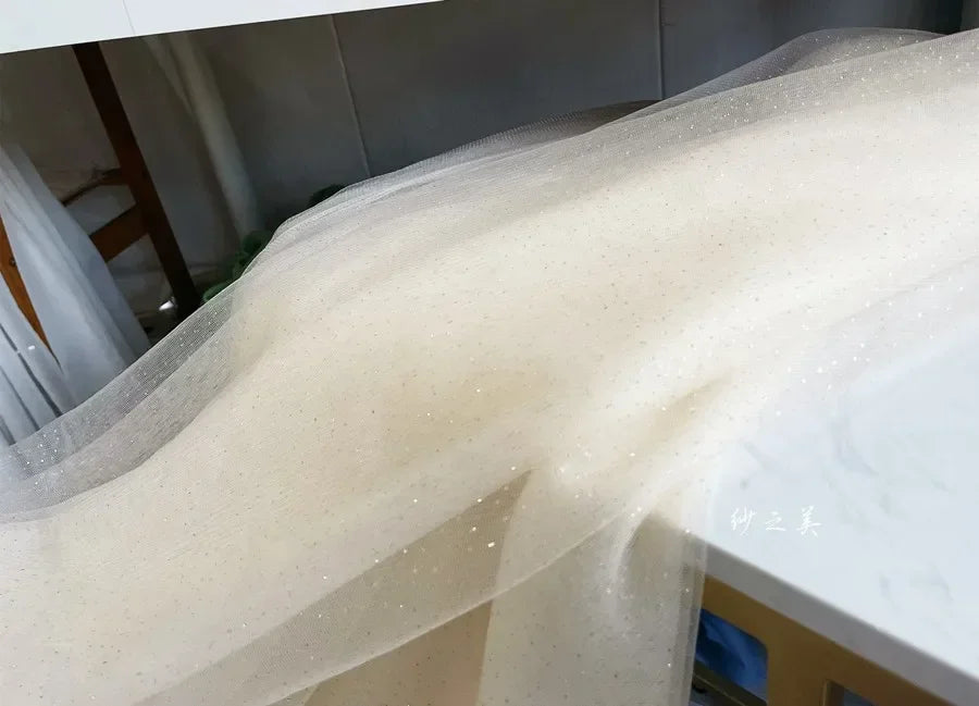 Light Sky Blue Hot Stamping Shiny Piece Skirt Mesh Transparent DIY Background Decoration Sewing Dress Fabric