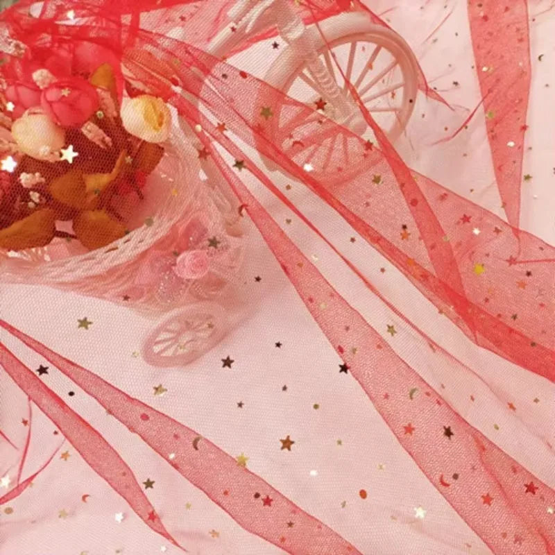 Tela de malla suave de gasa de estrellas y lunas para coser vestidos de novia, vestidos de muñecas, decoración de bodas, accesorios para el cabello, tela decorativa DIY