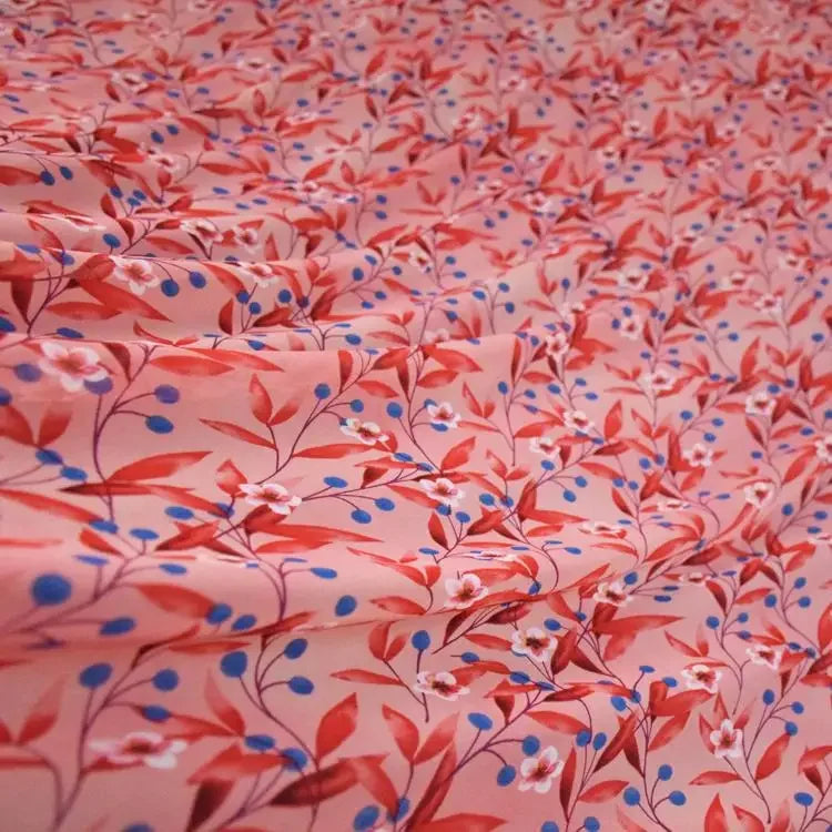 High-End Chiffon Fabric Deep Pink Blue Berry Floral Print For Girls Cheongsam Dress Thin Soft Material For Clothing