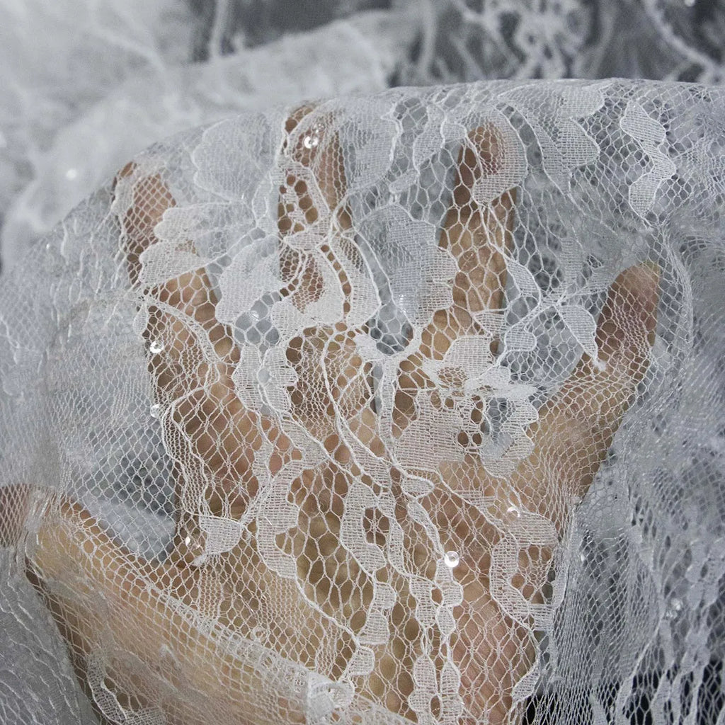 Vestido de novia con bordado de lentejuelas, encaje blanco cosido, encaje hecho a mano, material de bricolaje, accesorio de diseñador