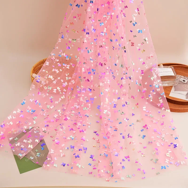 New Butterfly Bronzing Mesh Fabric Children's Princess Dress Stage Tutu Skirt Tablecloth Decorative Colorful Butterfly Mesh