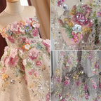 Embroidery Bead Sequin Mesh Lace Fabric - Wedding Dress Material 130cm