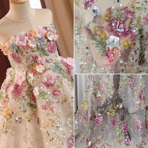 Beaded Embroidered Sequin Mesh Fabric for Bridal Gowns